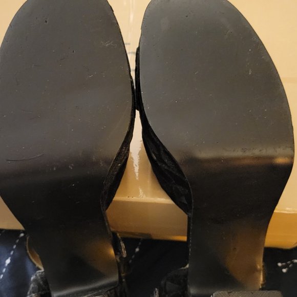 KF Ltd. vintage black floral open toe ankle strap heels women's size 7.5 - Picture 5 of 5